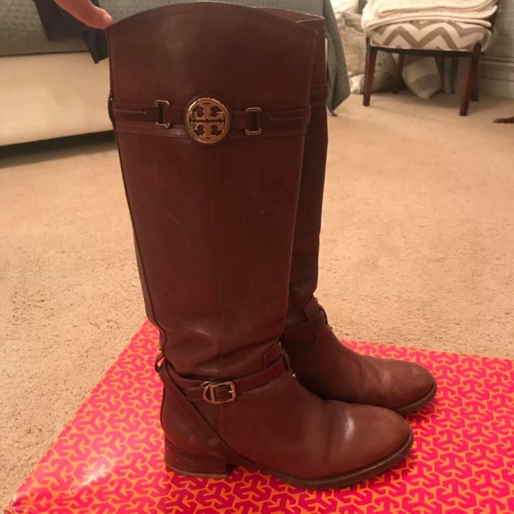 Tory Burch Riding Boots Size 8 Cognac Leather